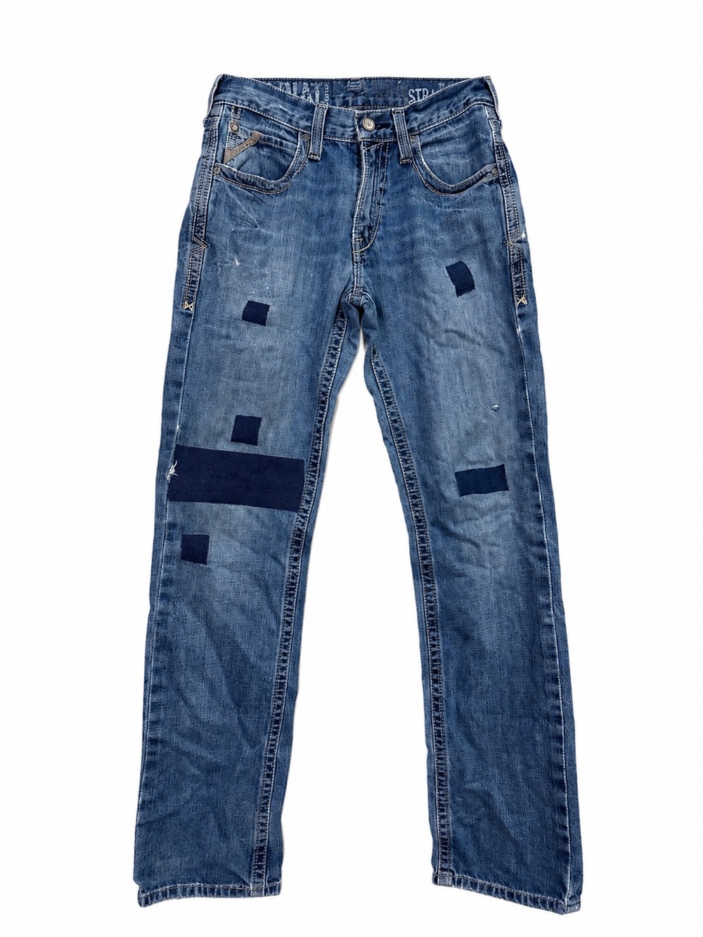 Ariat M4 Straight Leg Jeans Men’s 30x36 Western Cowboy Distressed Y2K Denim blue